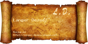 Langer Dezső névjegykártya